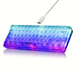 RGB Backlit Mechanical Gaming Keyboard with 61 Keys: Full Transparency, USB Cable Included, and No Wireless or Battery Requirements