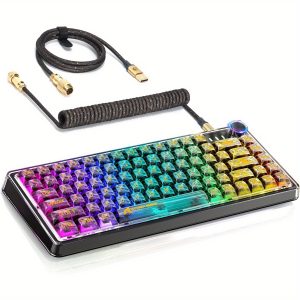 ATTACK SHARK K75 Mechanical Keyboard, Transparent PC Keycaps, Custom RGB Gaming Keyboard, Gasket QMK/VIA Keyboard, Linear Switch, Coiled Cable, CK75, X75, TKL Hot Swappable Wired Keyboard for PC Gamer