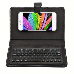 Premium Faux Leather Phone Case with Detachable Wireless Keyboard - Fit for 4.5"-6.8" Smartphones, Waterproof, Shockproof Cover for Android, iOS & Windows Devices