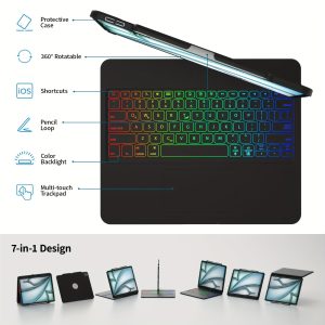 Tablet Turns Into A Laptop In Seconds With Multiple Support Options, Swivel Keyboard Case For Apple IPad Air13"(M2, 2024), And IPad Pro 12.9 Inch 6th Generation 5th 4th 3rd Gen, Wireless Rotatable Cover With Pencil Holder, Multi-Touch Trackpad, Backlit.