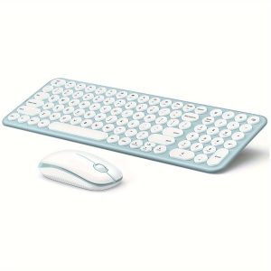 Wireless Keyboard And Mouse Combo, 2.4G Computer Keyboard Mouse With Round Keys, Slim Quiet Keyboard Mouse With 2 In 1 Nano USB Receiver For For Windows, Laptop, PC, Notebook (White Green) (Full Size)