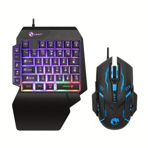 35-Key One-Handed Gaming Keyboard and Mouse Combo Set, USB Wired Backlit with Double Shot Injection Keycaps, Plug & Play Optical Mouse for Gaming