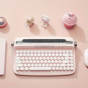 YUNZII ACTTO B303 Pink Typewriter Retro Wireless BT Aesthetic Keyboard With Integrated Stand For Multi-Device