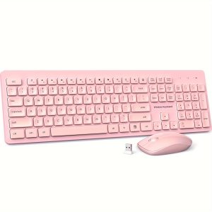 Wireless Keyboard And Mouse Silent Set, 2.4GHz Ultra-Slim USB Keyboard And Mouse Wireless, Water-Dropping Keycaps, 12 Shortcuts, Keyboard Mouse Combo For PC Laptop Windows XP/7/8/10, Vista/Mac (Pink)