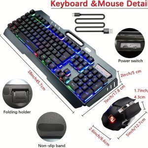 670 Wireless Esport Keyboard And Mouse, Rainbow Backlit Rechargeable Keyboard With 3800mAh Battery Metal Panel, Mechanical Feel Keyboard And 7-Color Mute Gaming Mouse For Windows Computer Gamers Gift For Birthday/Easter/President's Day/Boy/Girlfriends