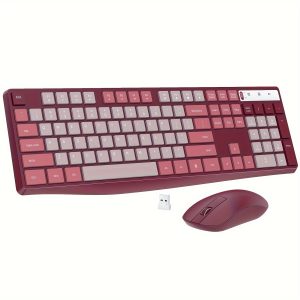 Wireless Keyboard And Mouse Combo, 2.4G Full-Sized Ergonomic Keyboard Mouse, Adjustable Cordless USB Keyboard And Mouse, Quiet Click For Computer/Laptop/Windows/Mac (1 Pack, Rose), Office Supplies