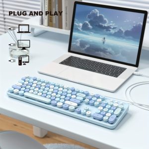 MOFII Computer Keyboards Wired, Plug Play USB Full Size Typewriter Keyboard, Cute Colorful Aesthetic Keyboard With Foldable Stands For Windows PC Laptop