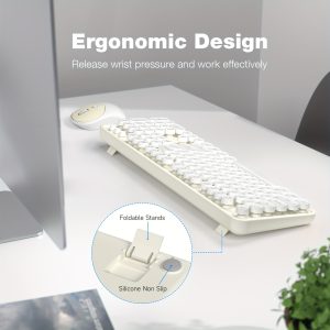 Cremy Wireless Full-Sized Keyboard & Mouse Combo - 2.4GHz USB Plug & Play for Windows PCs, Laptops, Desktops (White)