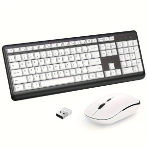 Wireless Keyboard and Mouse Combo, 2.4G Ergonomic Wireless Computer Keyboard and Mouse Set Full Size Wireless Keyboard and Mouse for Mac, Laptop Tablet and Computer