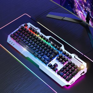 GX810 Wired Keyboard, Mechanical Feel E-sports Game Typing Computer Office General, Plug and Play Wired USB Gaming Keyboard With Adjustable Kickstand, Multi-Function Knob Light Keyboard Suitable for Windows System- LED light, Keyboard With Multimedia Keys And With Number Keys