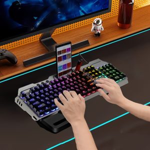 Ergonomic Gaming Keyboard with Hair Light - Ambidextrous Wired Keyboard for E-Sports and Office, Universal USB Plug-in, No Battery Required