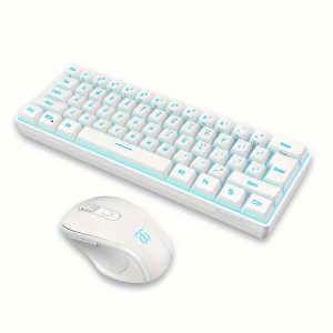 Snpurdiri 60% wireless game keyboard RGB light keyboard and 2.4G wireless mouse combination, including 2.4G small mini mechanical touch keyboard, ergonomic design rechargeable