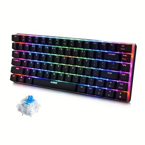 RGB LED Backlit Wired Mechanical Gaming Keyboard, AK33 82-Key Compact Metal Panel Computer Keyboard With 20 Lighting Modes For Windows PC Gamers (RGB Black Switches)